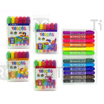 Карандаши цветные пластиковые "Yalong" YL-211033-12, 12цв., с ластиком, картон, европодвес