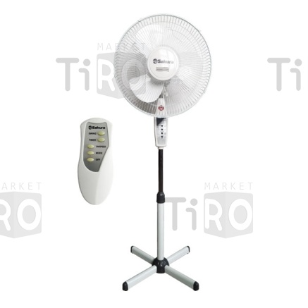 Вентилятор напольный Sakura SA-16ВК, бело-серый, таймер