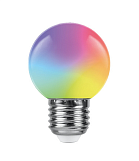 Лампа светодиодная Feron LB-37, G45, 1Вт, 220В, Е27, RGB, матовая, быстрая смена цвета, "шар"